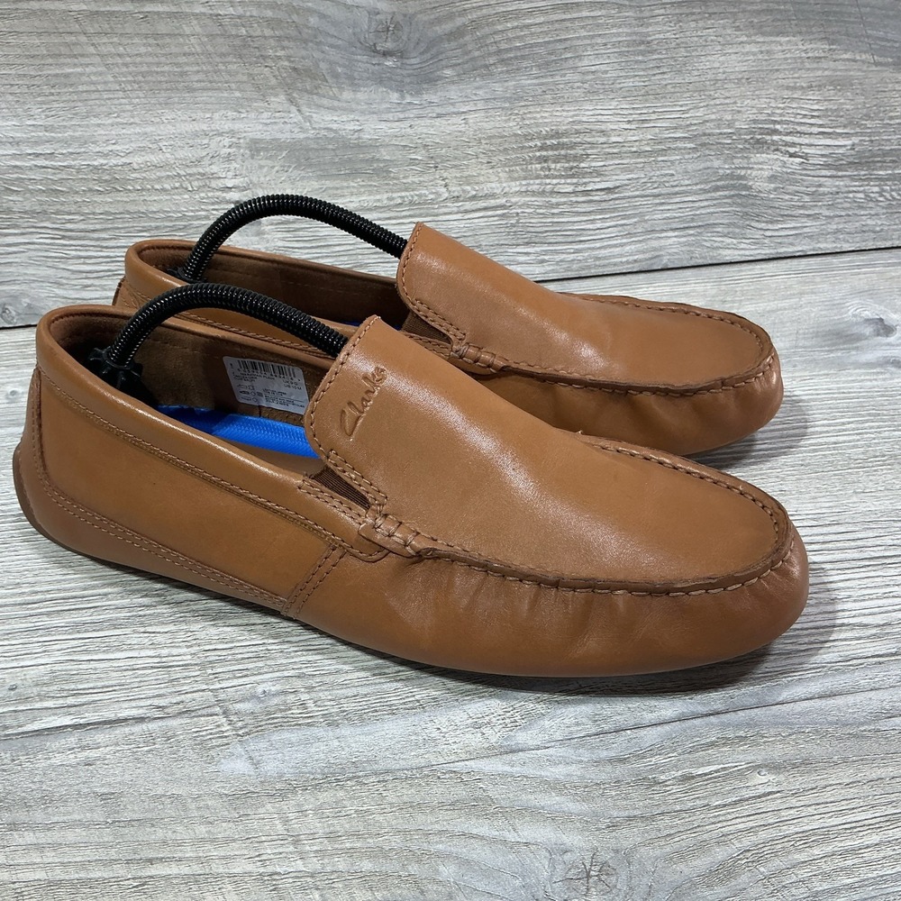Clarks Men's Markman Plain Loafer Honey Brown Tan Leather Driving Shoes Size 10M